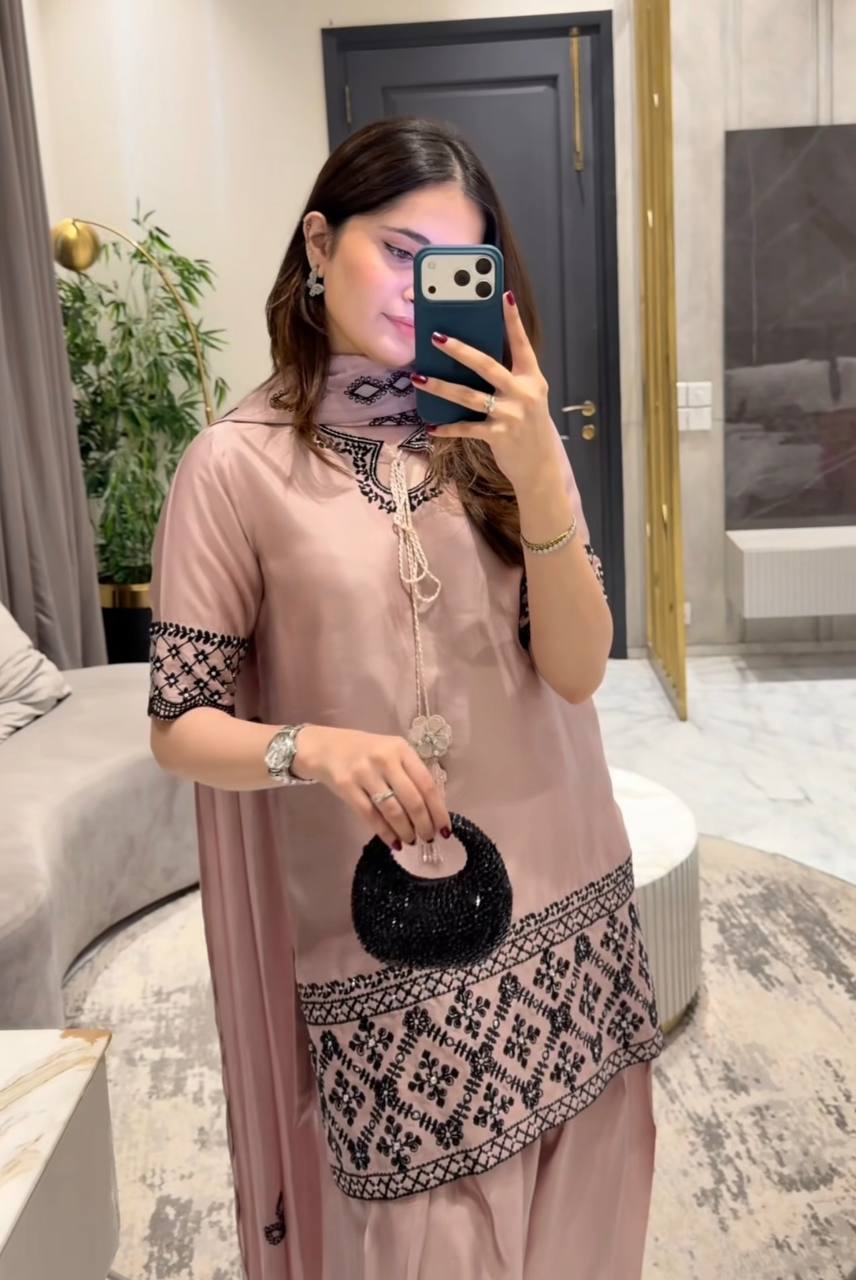 Luxe Taupe & Noir Silk Ensemble
